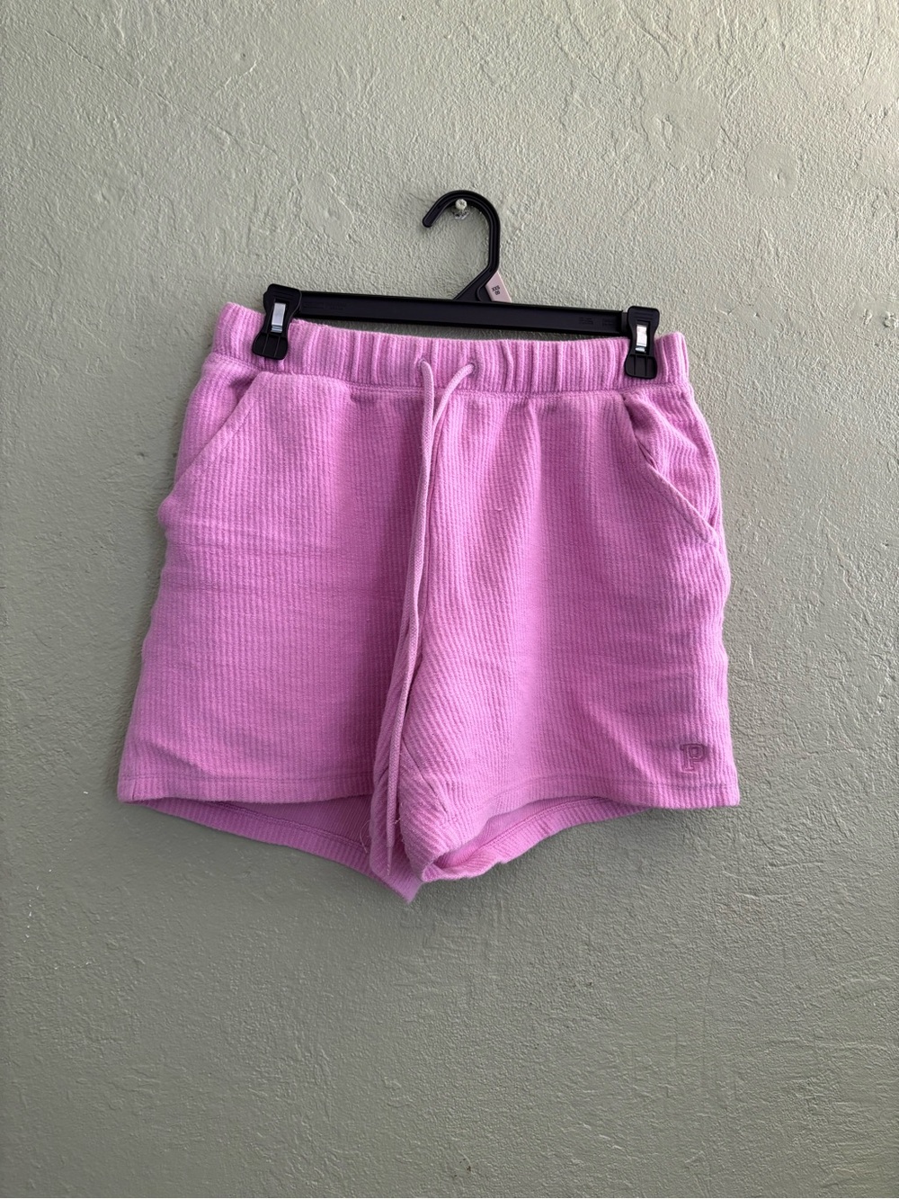 PINK Victoria's Secret Light Pink Ribbed Drawstring Shorts